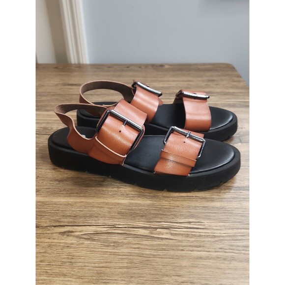 SO Shoes - SO Nalani Women's Sandals Double Buckle Brown Platform Sole Women's Size 7.5